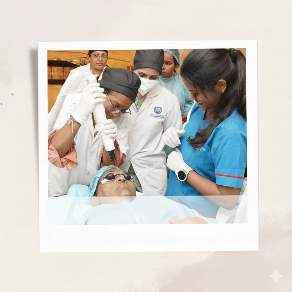 Clinical cosmetology students practicing aesthetic procedures at IIMAC Pune